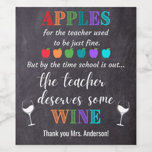 Äpfel für das Lehrer-Weinflaschen-Etikett Weinetikett (Einzelnes Label)