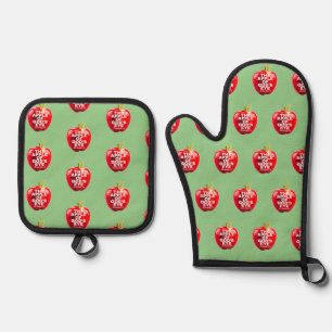 Apfel Gottes Auge rot und lebend Ofenhandschuh & Topflappen-Set