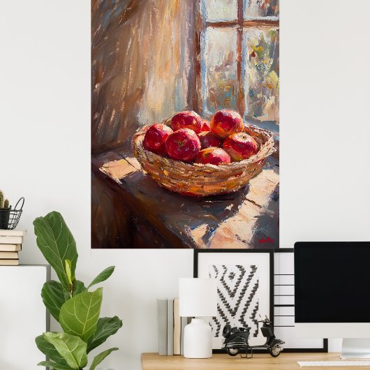 Äpfel im Korb von Sunlit Window - Impressionist Poster (Heimbüro)