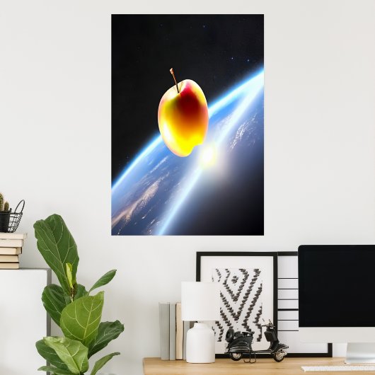 Apfel im Weltraum | AI Art Poster (Heimbüro)