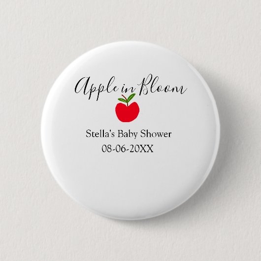 Apfel in Blüte Baby Shower roter Apfel Name Datum Button (Vorderseite)