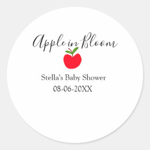 Apfel in Blüte Baby Shower roter Apfel Name Datum Runder Aufkleber