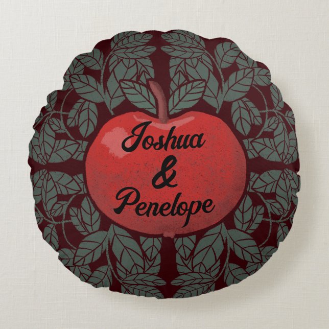 Apfel in einem Baum, personalisiert, Namen, rustik Rundes Kissen (Vorderseite)