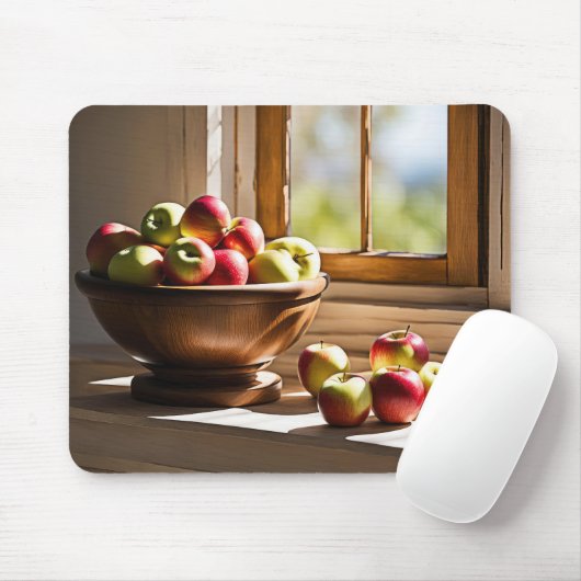 Äpfel in einer Holzschüssel Mousepad (Mit Mouse)