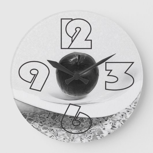 Apfel in Grautönen Große Wanduhr (Vorderseite)
