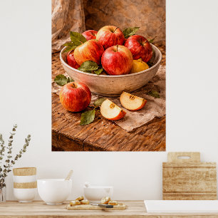 Äpfel in rustikaler Schale, ein klassisches Stilll Poster