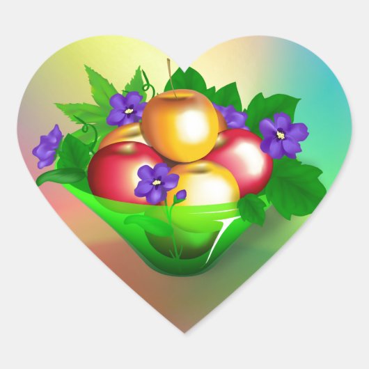 Äpfel in Vase Herz-Aufkleber (Vorderseite)