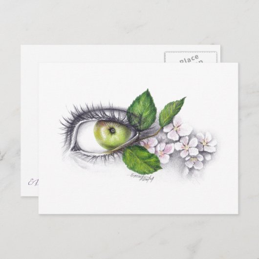 Apfel meiner Augen Surreal zeichnend Kunst Postkarte (Vorne/Hinten)