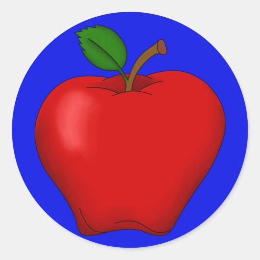 Apfel mit Blue Background Round Aufkleber (Vorderseite)