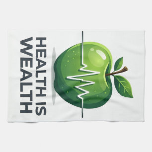 Apfel mit Herzschlag-Puls und Gesundheit ist Reich Geschirrtuch