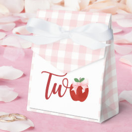 Apfel mit rosa Schleife Karo zweiter Geburtstag Geschenkschachtel