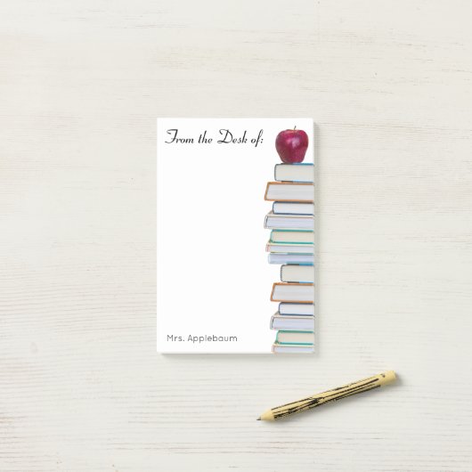 Apfel mit Schulbuchlehrer Name 4 x 6 Post-it Klebezettel (Auf Schreibtisch)