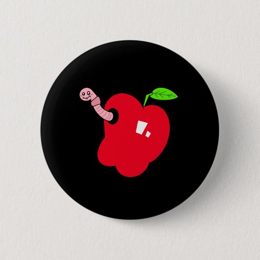 Apfel mit Wurm Knopf Button (Vorderseite)