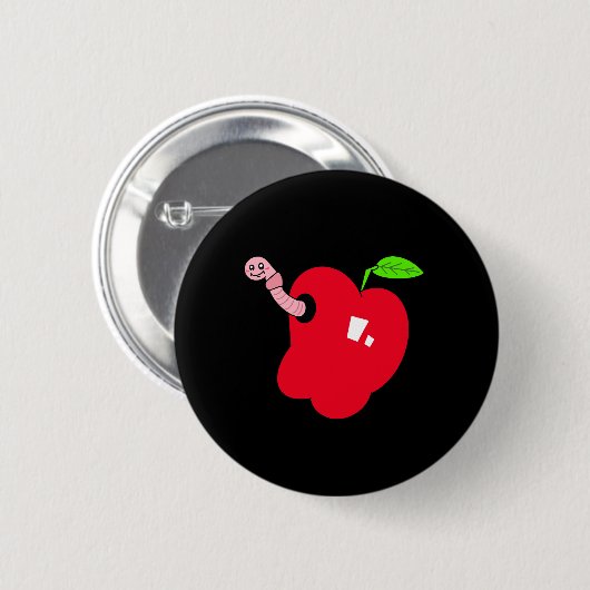 Apfel mit Wurm Knopf Button (Vorne & Hinten)