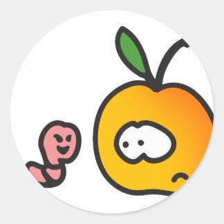 Apfel mit Wurm Runder Aufkleber