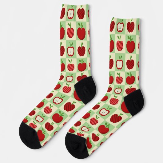 Apfel-Muster Süßes Lehrer-Geschenk Herbst Karo Socken (Linkes Detail)