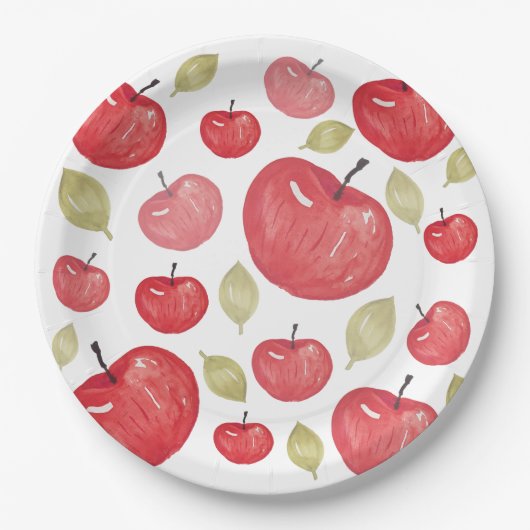 Apfel Muster Wasserfarbe Handgemalt Pappteller (Vorderseite)