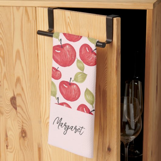 Apfel-Muster-Wasserfarbe Handgemaltes Monogramm Geschirrtuch (Drittel gefaltet)