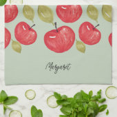 Apfel-Muster-Wasserfarbe Handgemaltes Monogramm Geschirrtuch (Gefaltet)