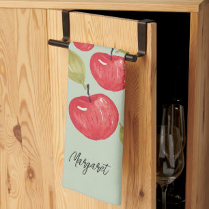 Apfel-Muster-Wasserfarbe Handgemaltes Monogramm Geschirrtuch