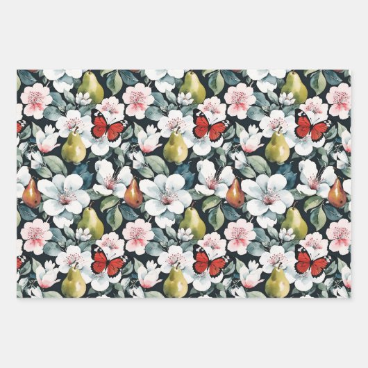 Äpfel Orangen Birnen und Schmetterlinge Fruchtpack Geschenkpapier Set (Vorderseite 2)