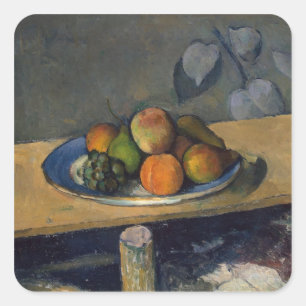 Äpfel Pauls Cezanne  , Birnen und Trauben, c.1879 Quadratischer Aufkleber