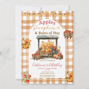 Äpfel Pumpkins und Bales von Hay Birthday Gingham Einladung