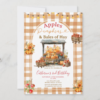 Äpfel Pumpkins und Bales von Hay Birthday Gingham Einladung