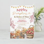 Äpfel Pumpkins und Bales von Hay Birthday Herbst Einladung (Stehend Vorderseite)