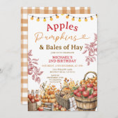 Äpfel Pumpkins und Bales von Hay Birthday Herbst Einladung (Vorne/Hinten)