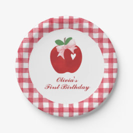 Apfel Rosa Schleife adrett Coquette 1. Geburtstag Pappteller