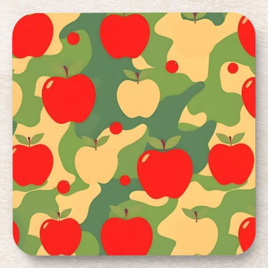 Apfel Rot Grün Camo Untersetzer Set (Vorderseite)