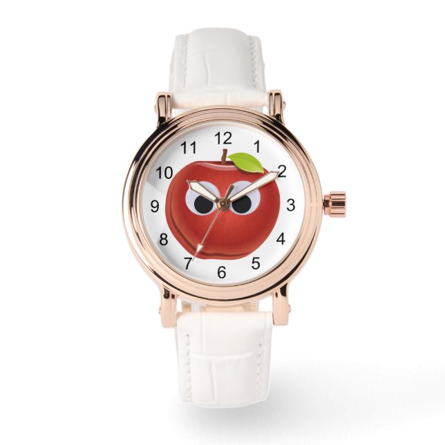Apfel, rote Früchte mit google Augen - Personalisi Armbanduhr (Vorderseite)