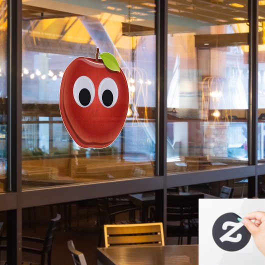 Apfel, rote Früchte mit google Augen - Personalisi Fensteraufkleber (Restaurantfenster)