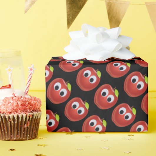 Apfel, rote Früchte mit google Augen - Personalisi Geschenkpapier (Geburtstagsparty)