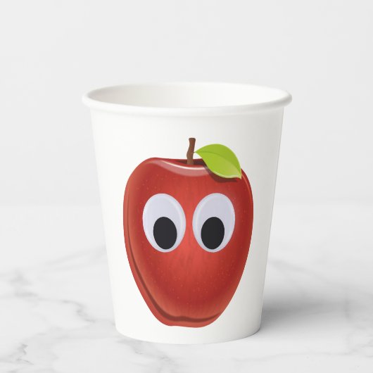 Apfel, rote Früchte mit google Augen - Personalisi Pappbecher (Rückseite)