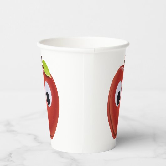Apfel, rote Früchte mit google Augen - Personalisi Pappbecher (Rechts)