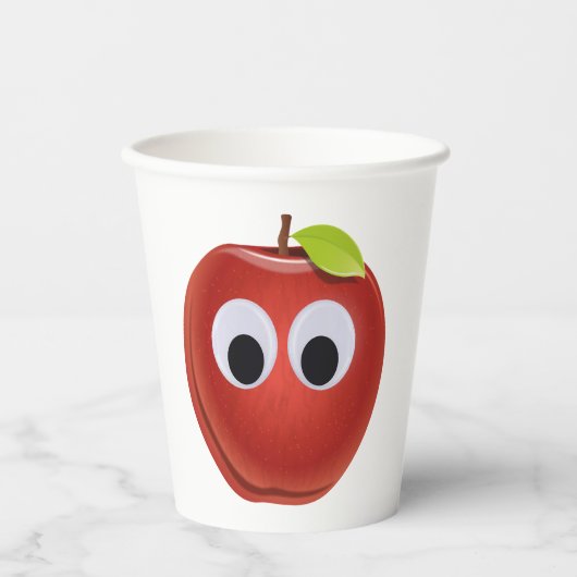 Apfel, rote Früchte mit google Augen - Personalisi Pappbecher (Vorderseite)