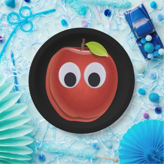 Apfel, rote Früchte mit google Augen - Personalisi Pappteller (Party)