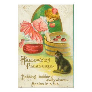 Äpfel schnappen Halloween Grußkarte im Vintage-Sti Fotodruck