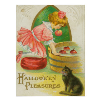 Äpfel schnappen Halloween Vintage-Grußkarte, 1911 Poster