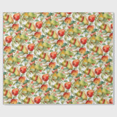 Äpfel und Birnen in Aquarellfarben Geschenkpapier (Flach)