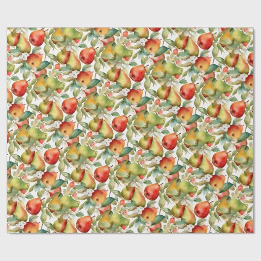 Äpfel und Birnen in Aquarellfarben Geschenkpapier (Flach)