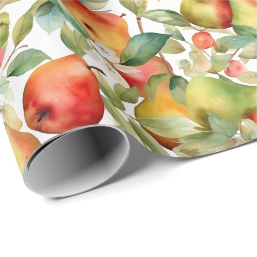 Äpfel und Birnen in Aquarellfarben Geschenkpapier (Rolleneckpunkt)