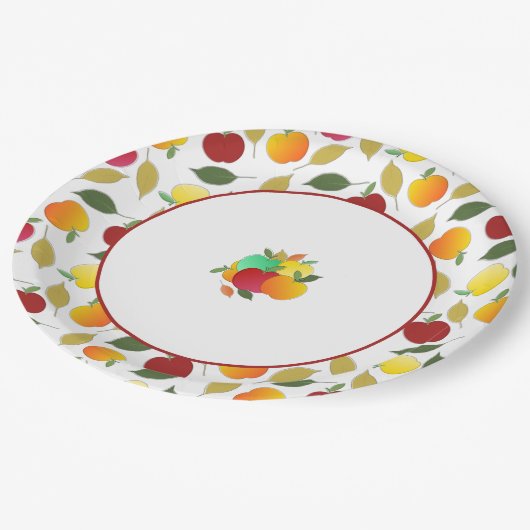 Äpfel und Blätter Pappteller (Schrägansicht)