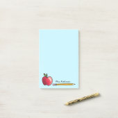 Apfel- und Bleistift-Personalisiert Lehrer Aqua 4 Post-it Klebezettel (Auf Schreibtisch)