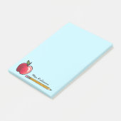Apfel- und Bleistift-Personalisiert Lehrer Aqua 4 Post-it Klebezettel (angewinkelt)