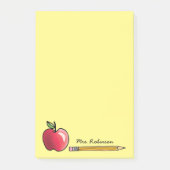 Apfel- und Bleistift-Personalisiert-Lehrer Gelb 4 Post-it Klebezettel (Vorderseite)