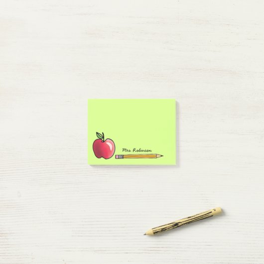 Apfel- und Bleistift-Personalisiert-Lehrer Green 4 Post-it Klebezettel (Auf Schreibtisch)