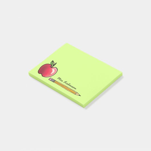 Apfel- und Bleistift-Personalisiert-Lehrer Green 4 Post-it Klebezettel (angewinkelt)